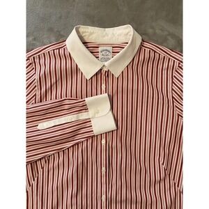 Brooks Brothers Shirt Womens 14P Red White Stripe Button Down Non Iron Career